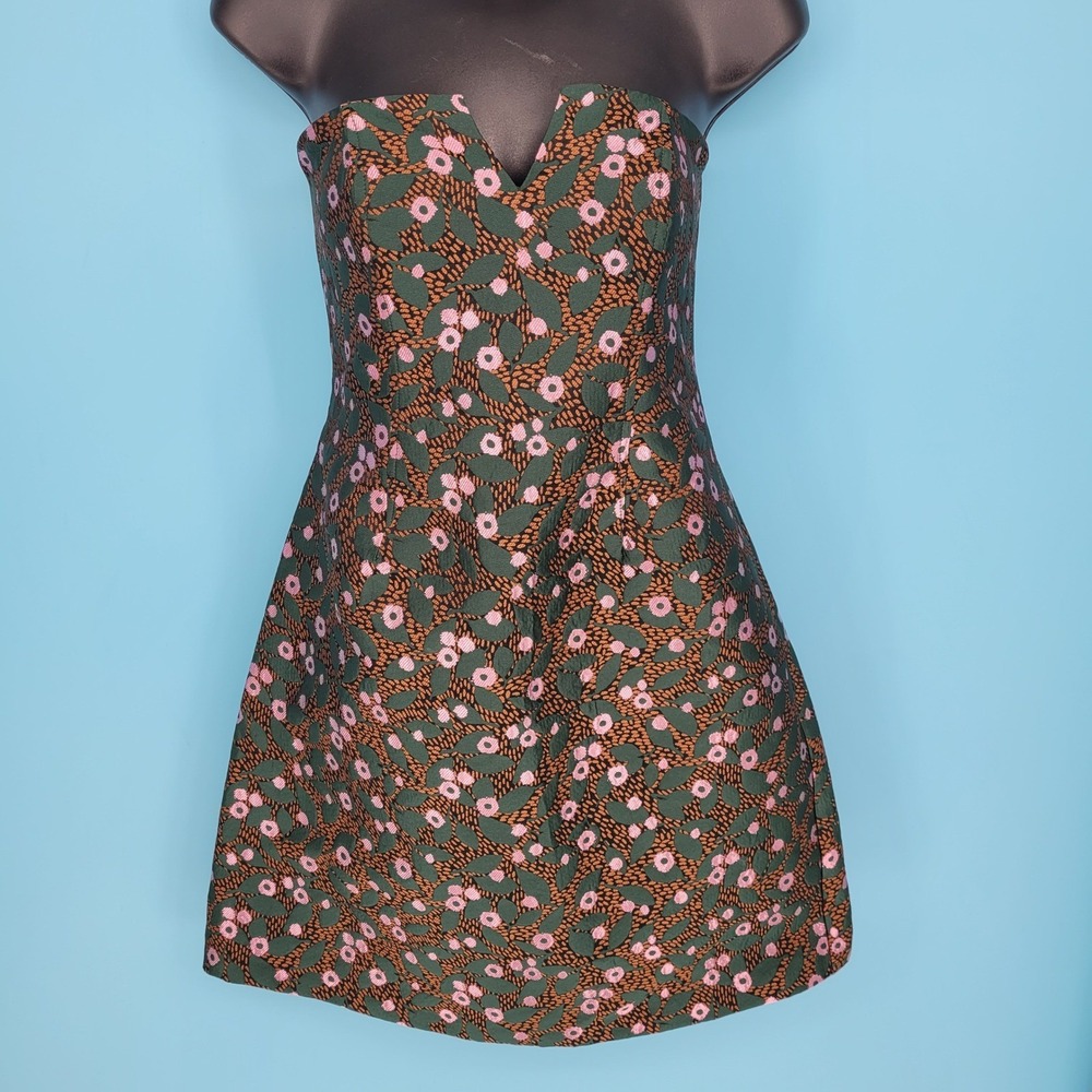 Eva Franco Anthropologie Sweetheart Floral Jacquard Metallic Mini Dress 6 formal